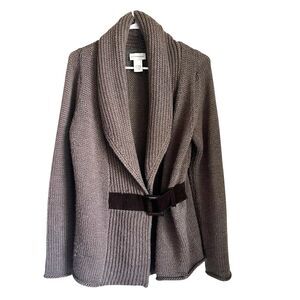 Soft Surroundings Country Weekend Sweater Belted Wool Blend Brown Women M
